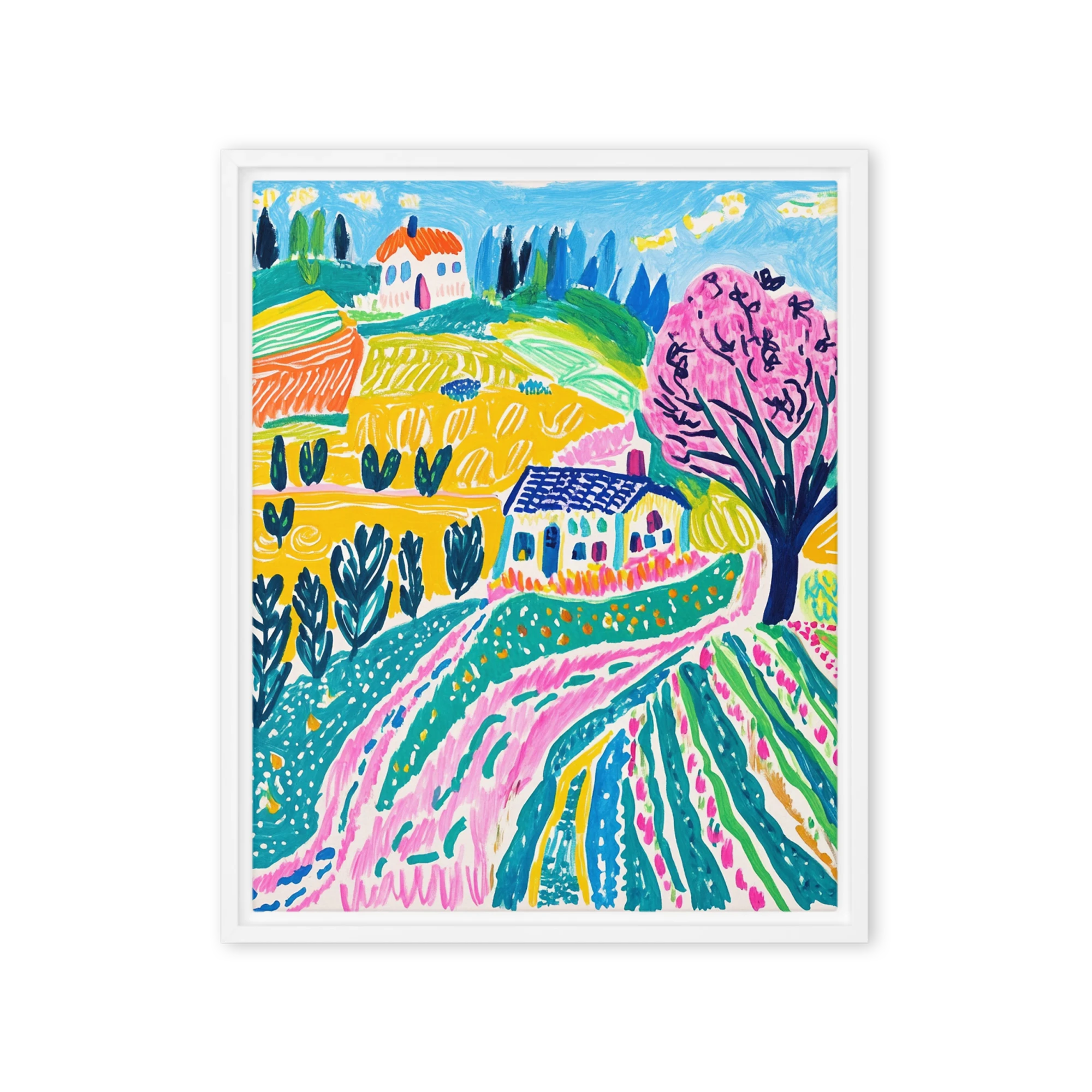 Vibrant Landscape with House and Tree