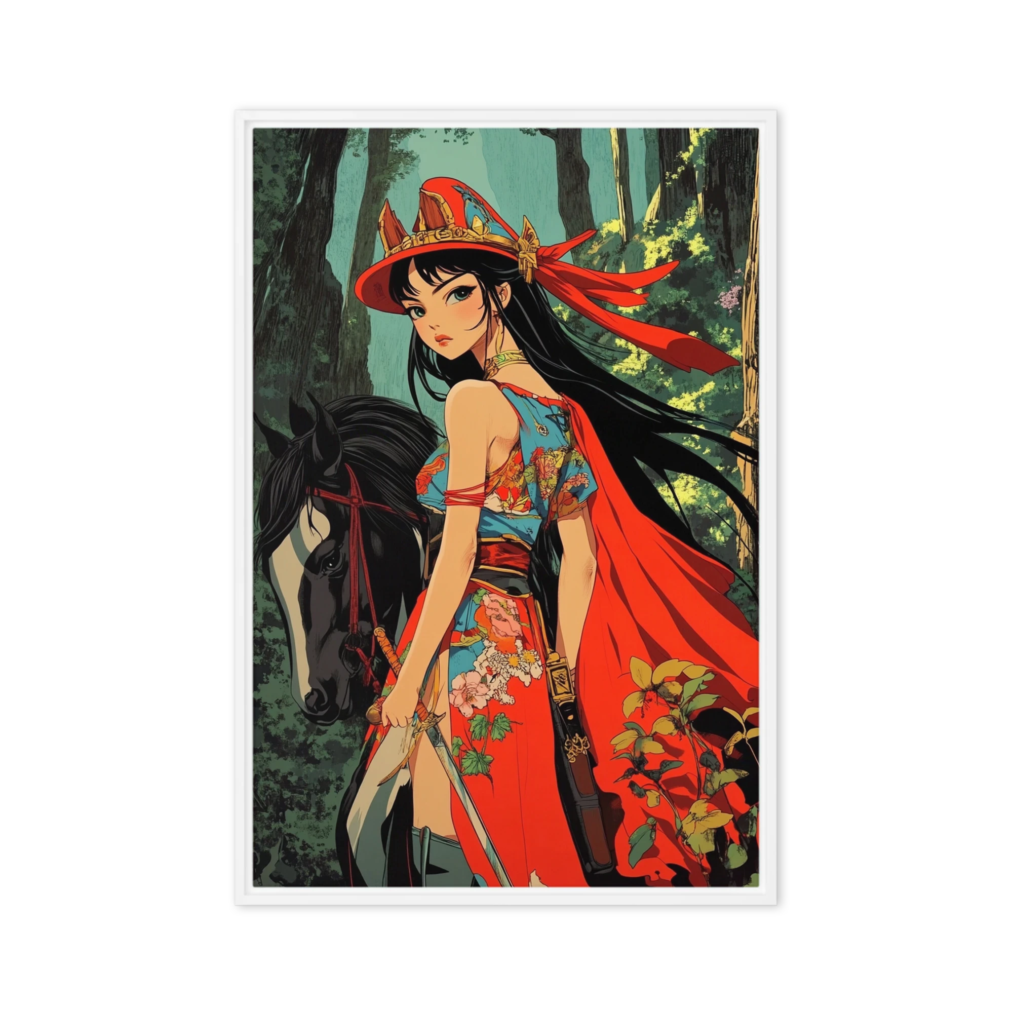 Woman with Horse in Forest
