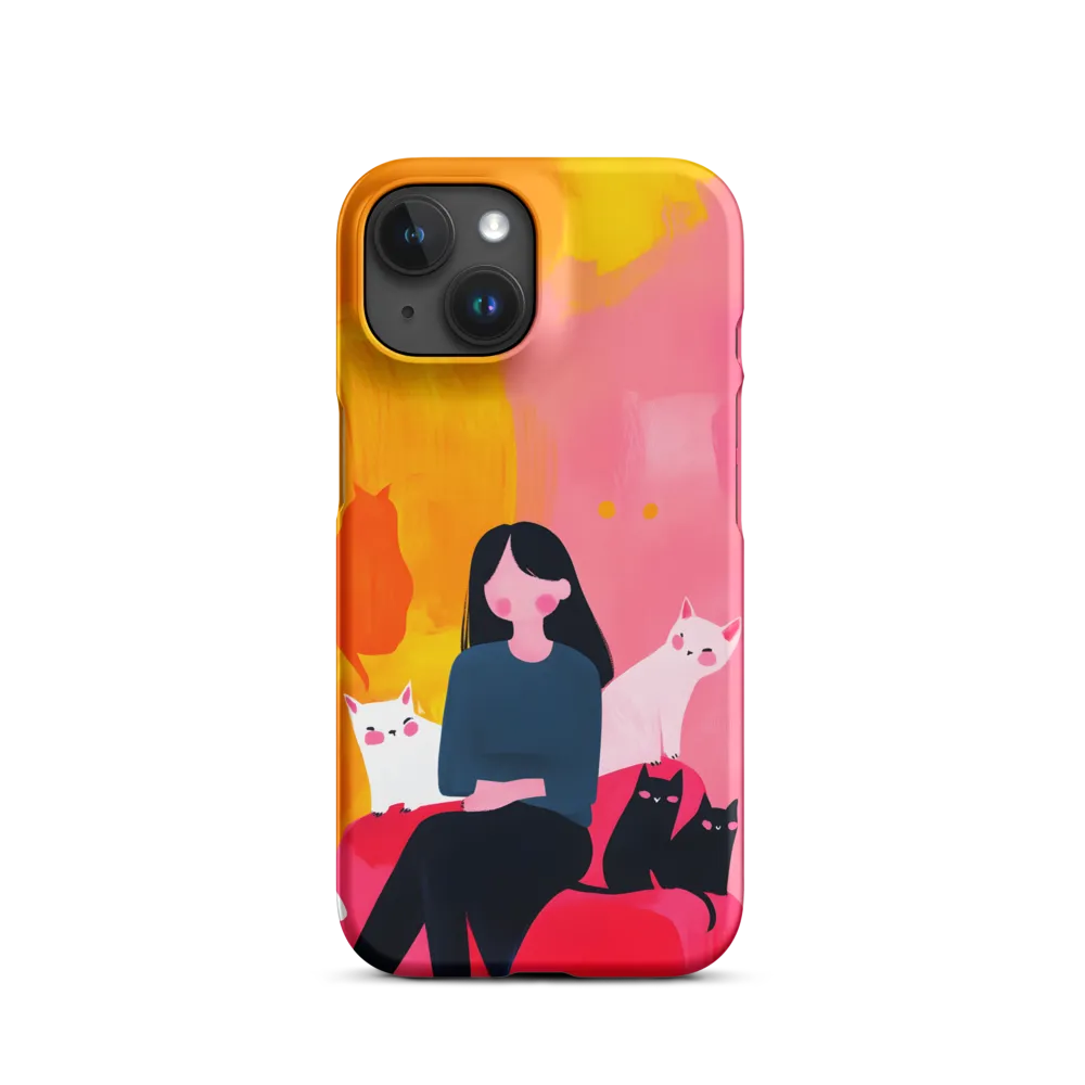 Woman with Cats in Abstract Colors | Phone Case