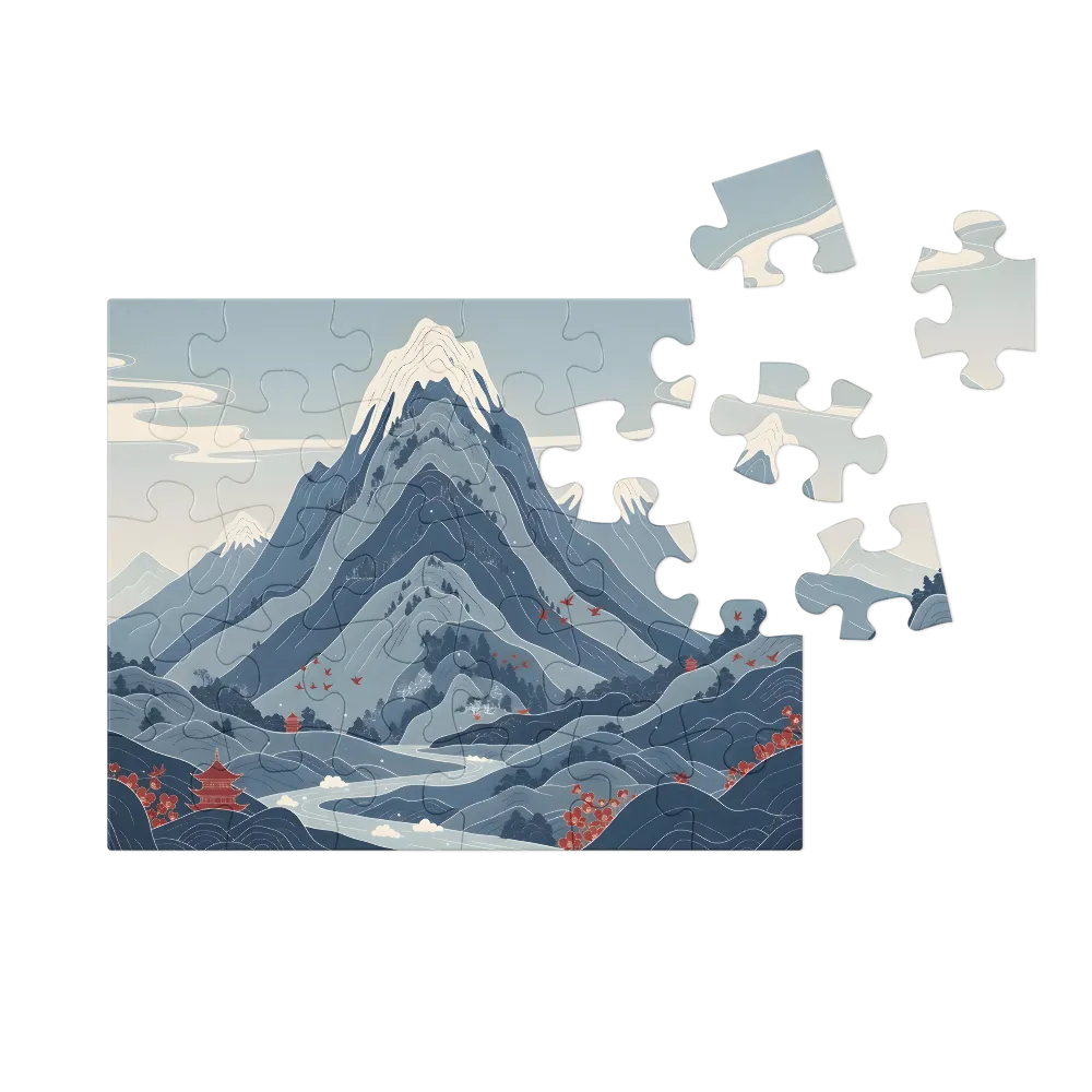 Tranquil Ukiyo-e Mountains 
 Jigsaw Puzzle in Tin Box