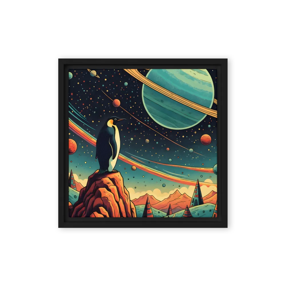Cosmic Penguin's Gaze 
 Poster with Red oak Frame | 14″x 14″