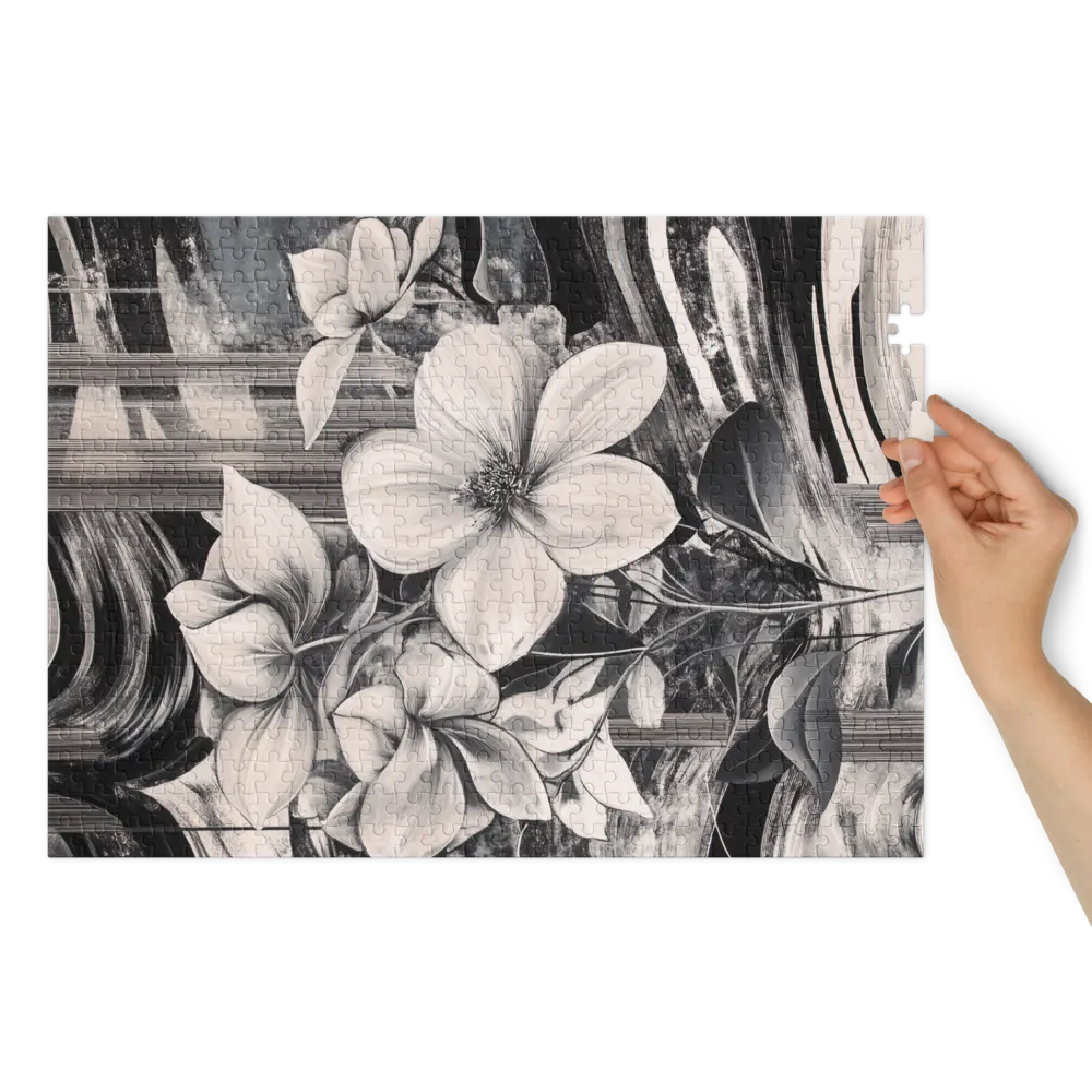 Abstração Floral Monocromática 
 Puzzle em caixa de metal