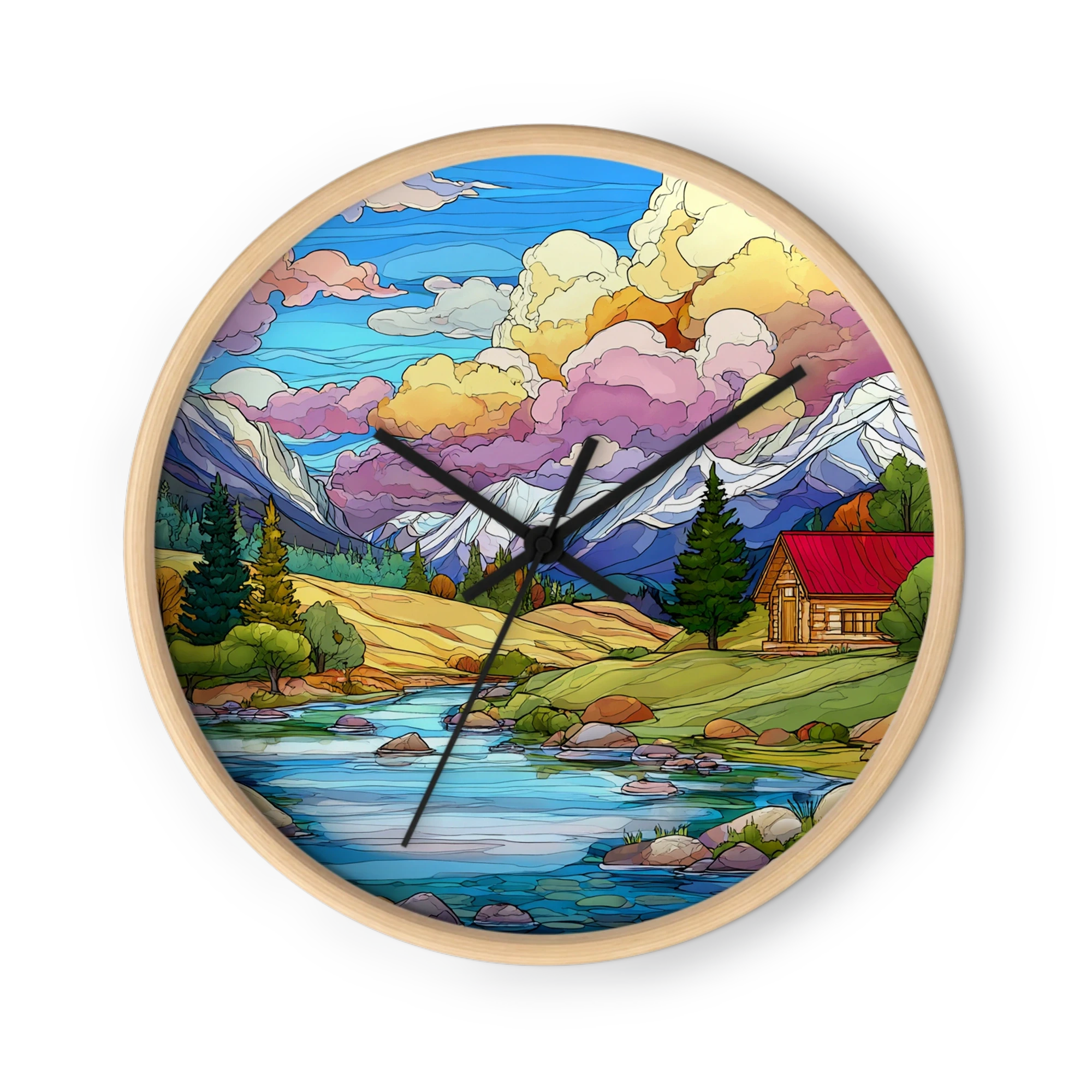 Mountain Cabin River Stained Glass