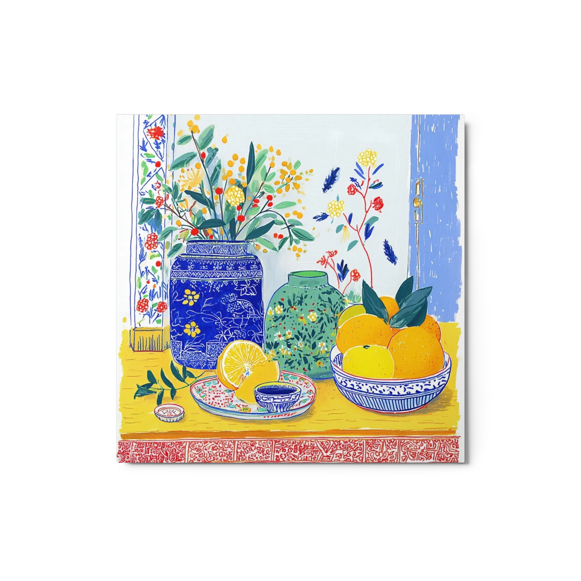 Mediterranean Citrus and Patterned Vases