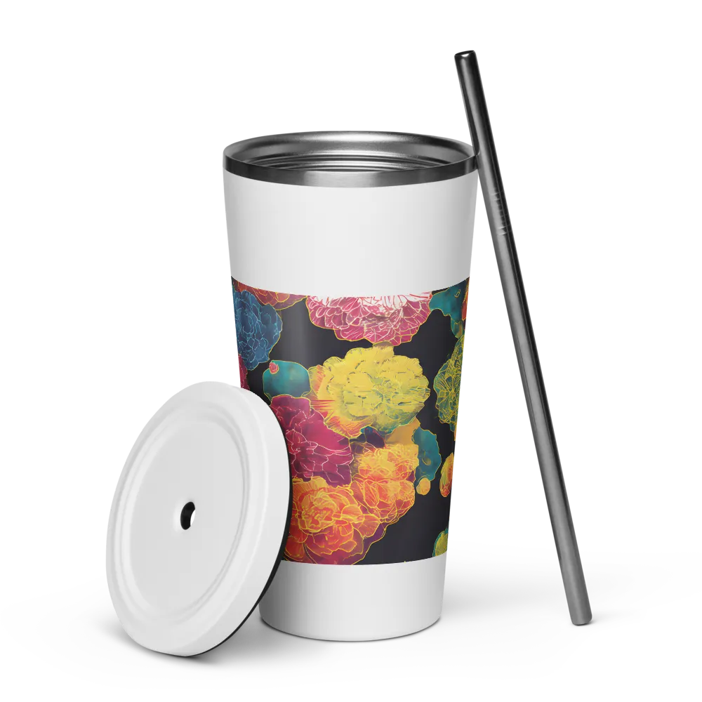 Tapeçaria de peônias néon | Caneca de viagem