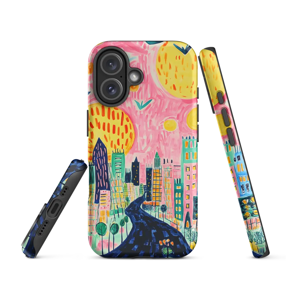 Colorful Cityscape with Sun | Phone Case