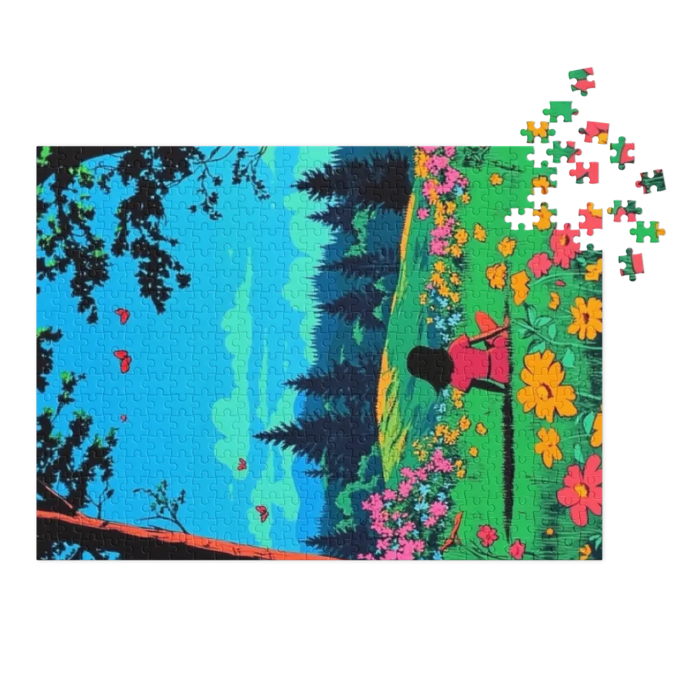 Vibrant Landscape with Girl and Flowers