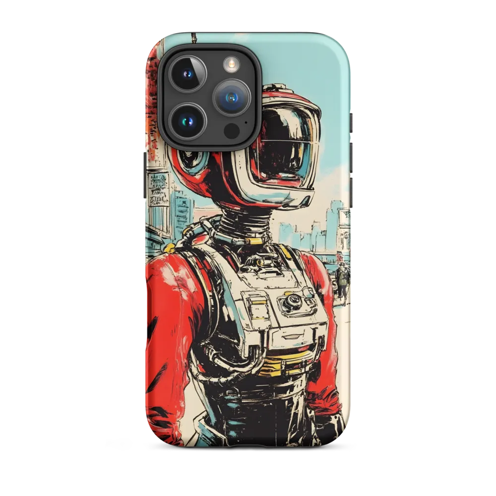 Retro-Futuristic Robot in Urban Landscape | Phone Case