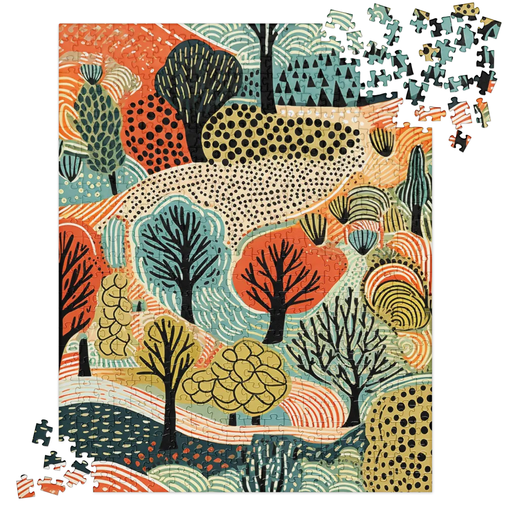 Stylized Forest Landscape 
 Jigsaw Puzzle in Tin Box