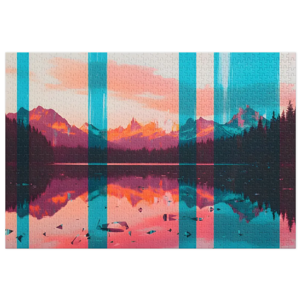 Glitched Mountain Lake Landscape | Jigsaw Puzzles