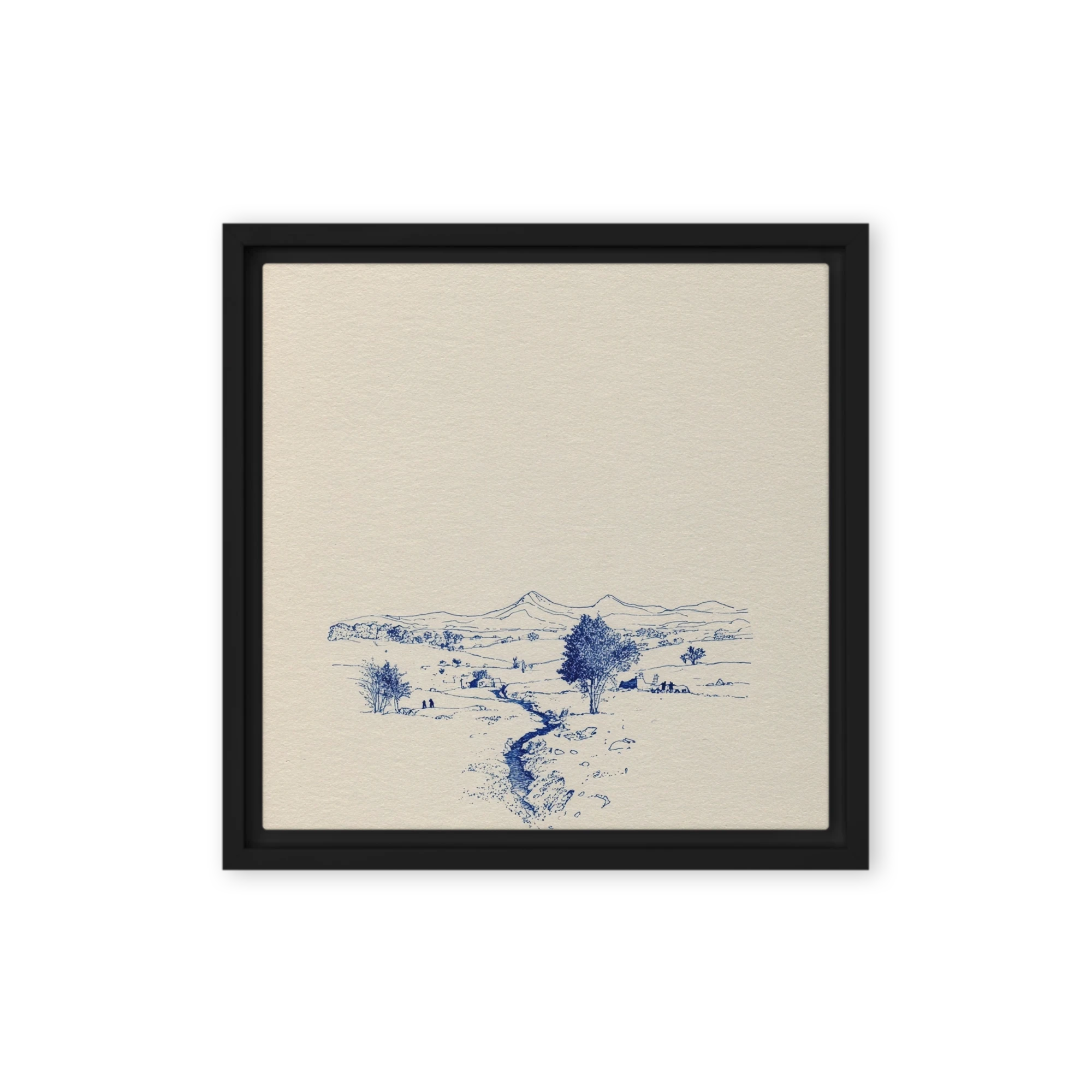 Countryside Stream in Blue Ink