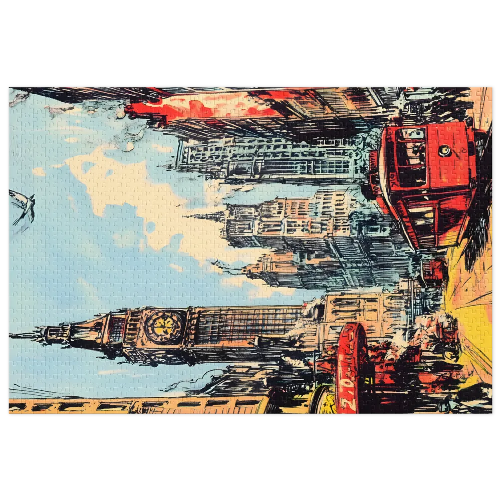 Cityscape with Clock Tower and Tram | Jigsaw Puzzle (252/520 pieces)