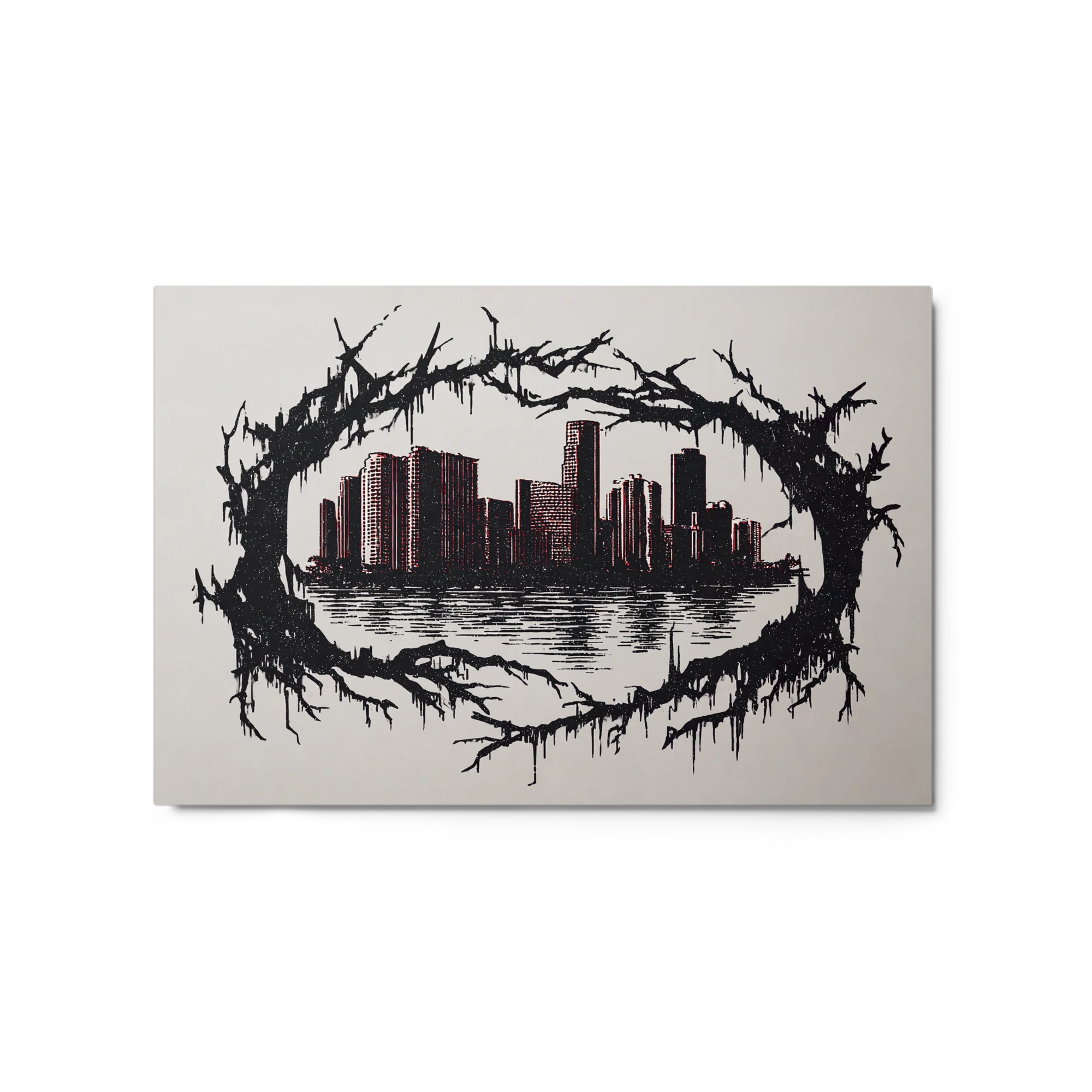 Urban Silhouette Through Thorns