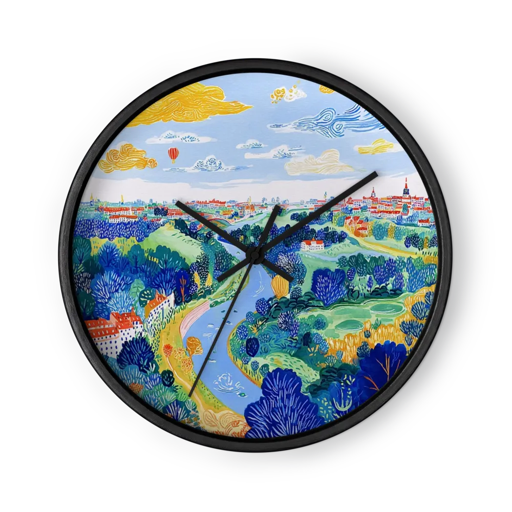 Winding River and City View | Wall Clock