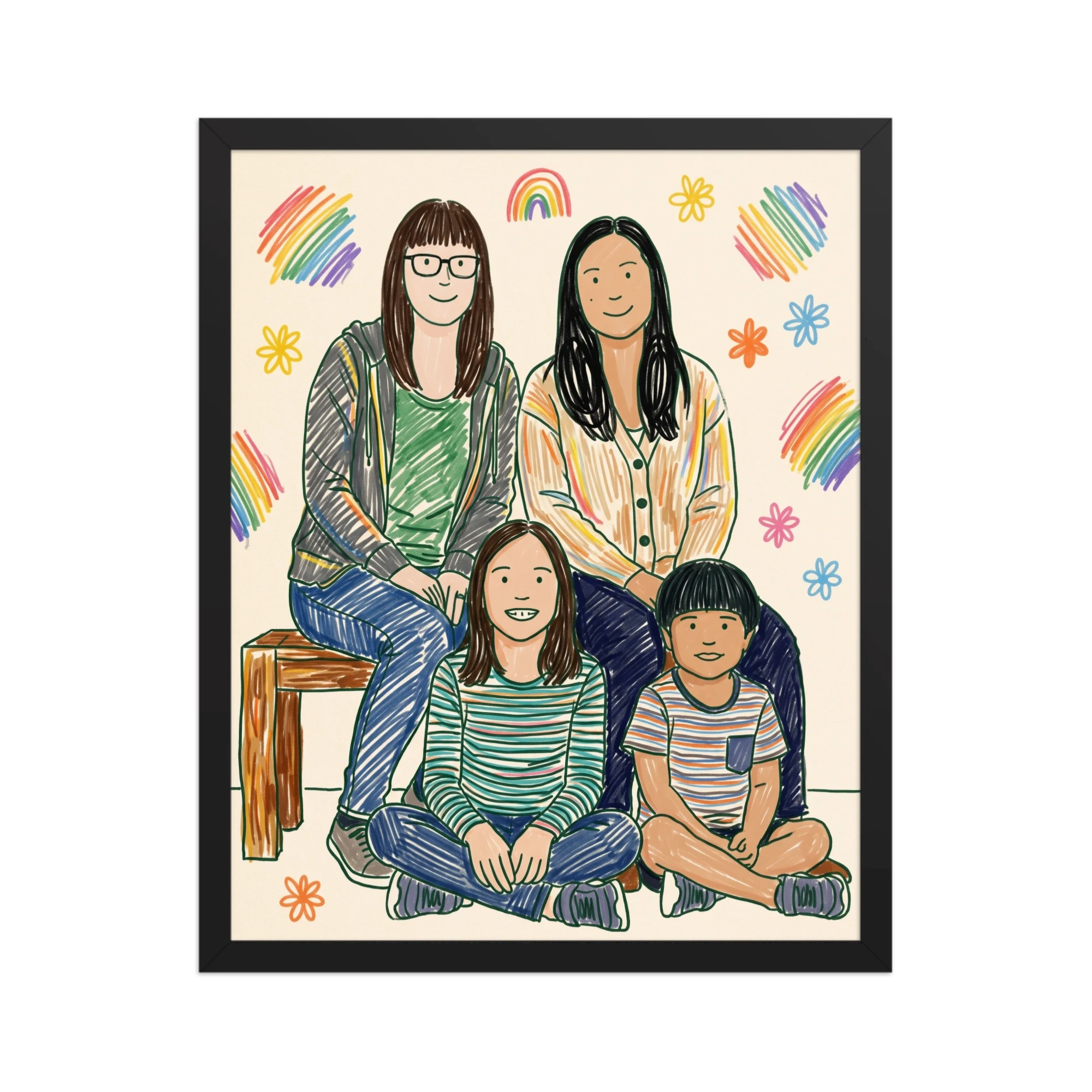 Family Portrait — Rainbow Scribble