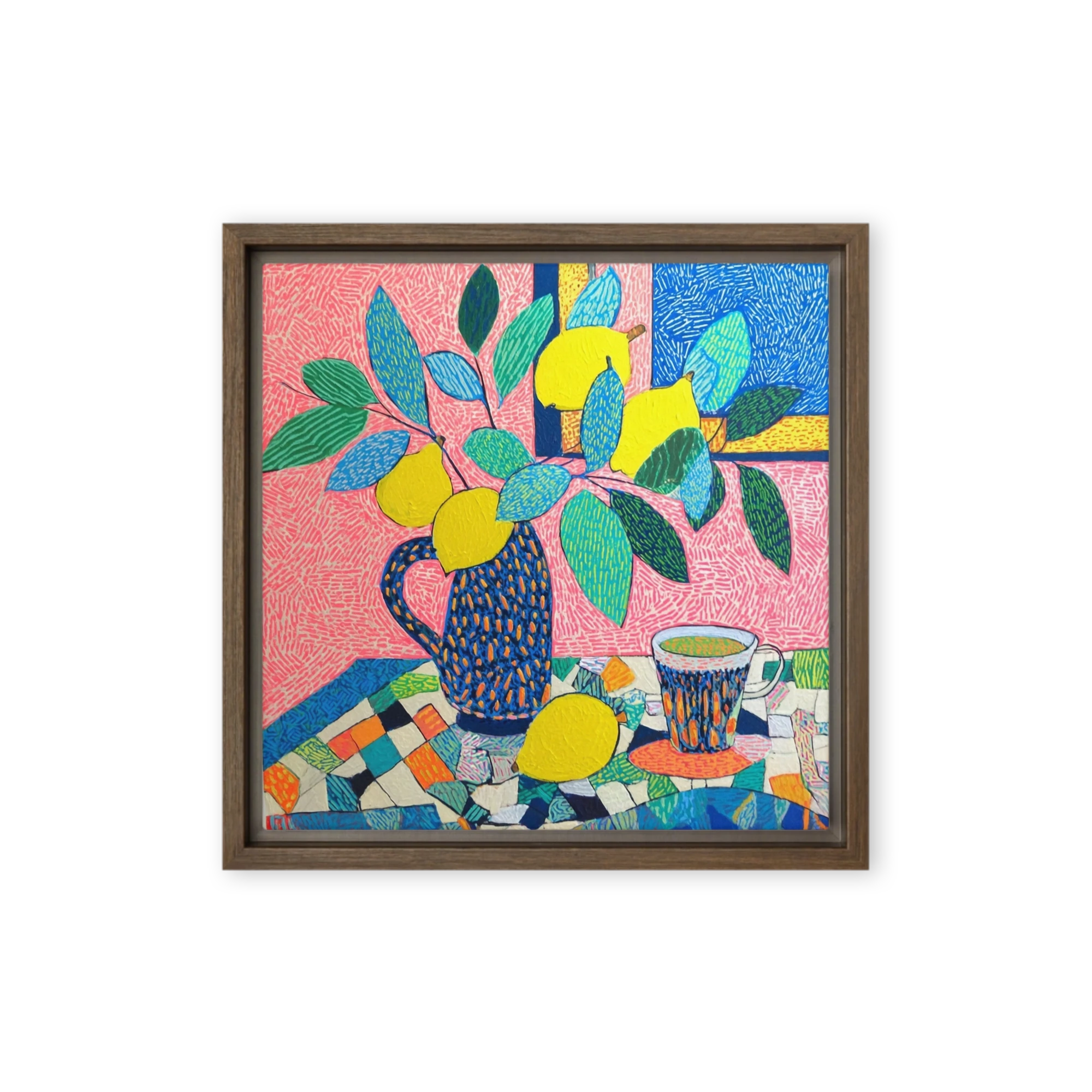 Lemons in a Patterned Pitcher | Art Print