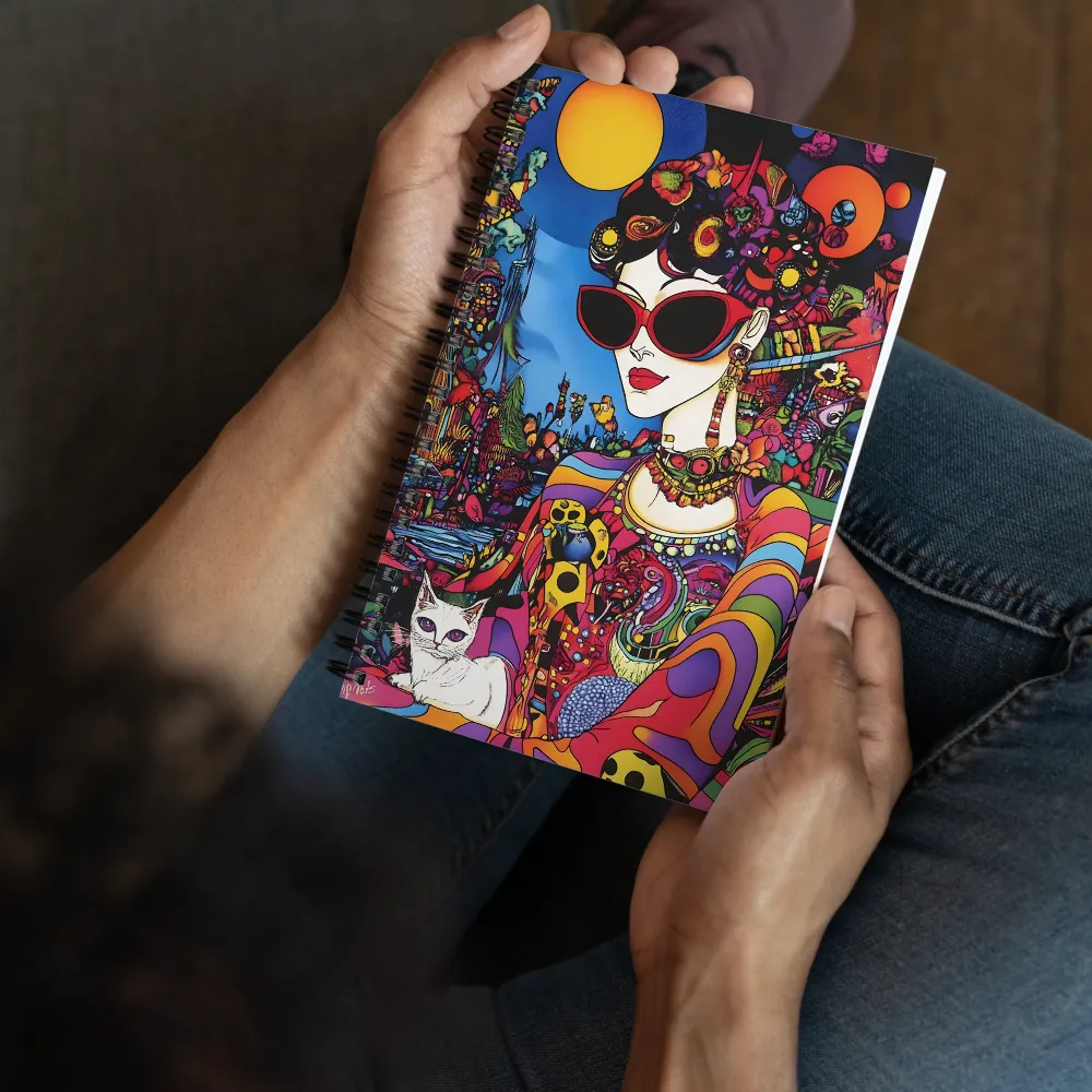 Psychedelic Dreamscape with Woman and Cat 
 Spiral Notebook | 140 pages