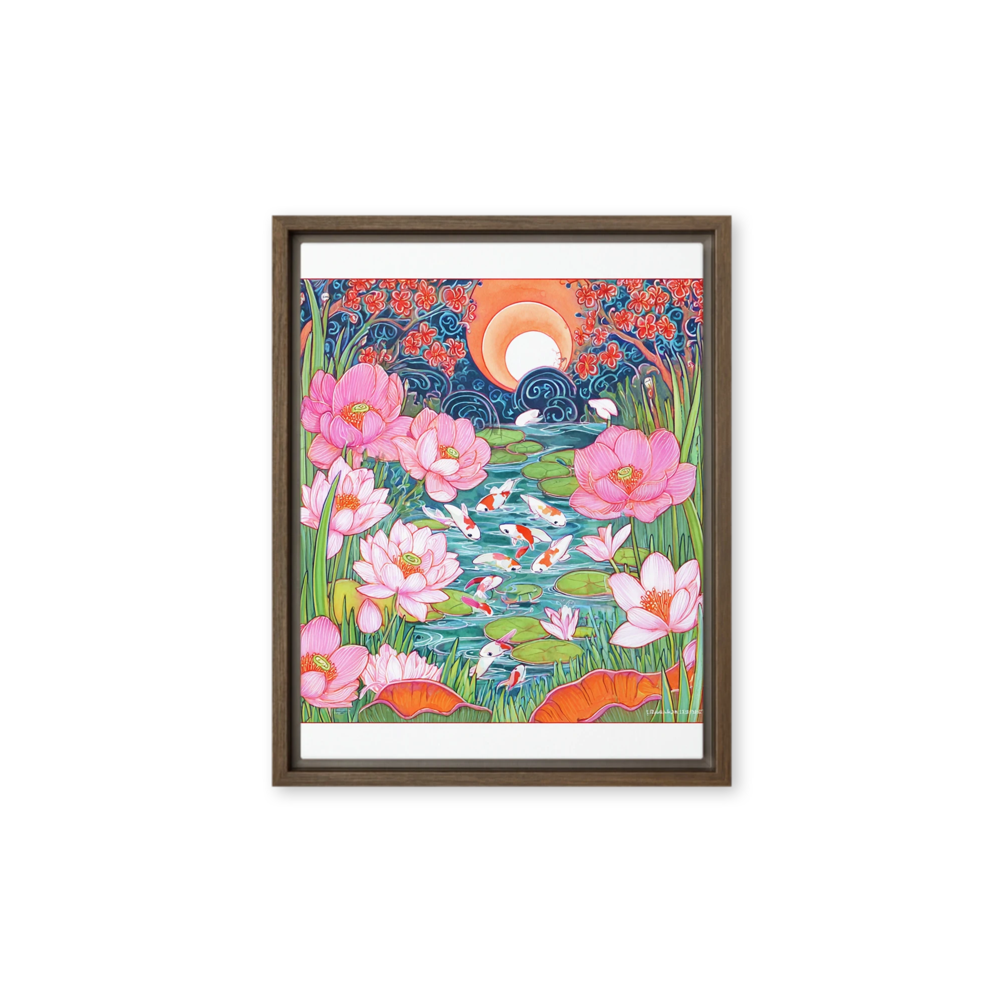 Moonlight Pond with Koi and Lotus