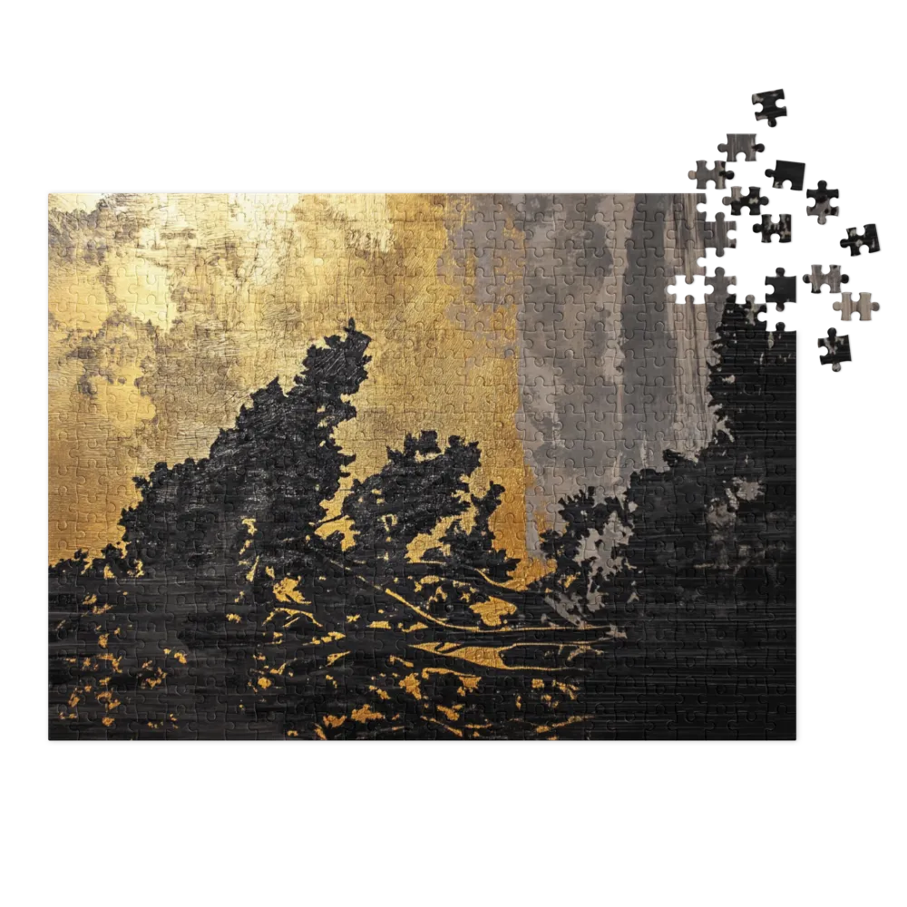 Gilded Forest Silhouette 
 Jigsaw Puzzle in Tin Box