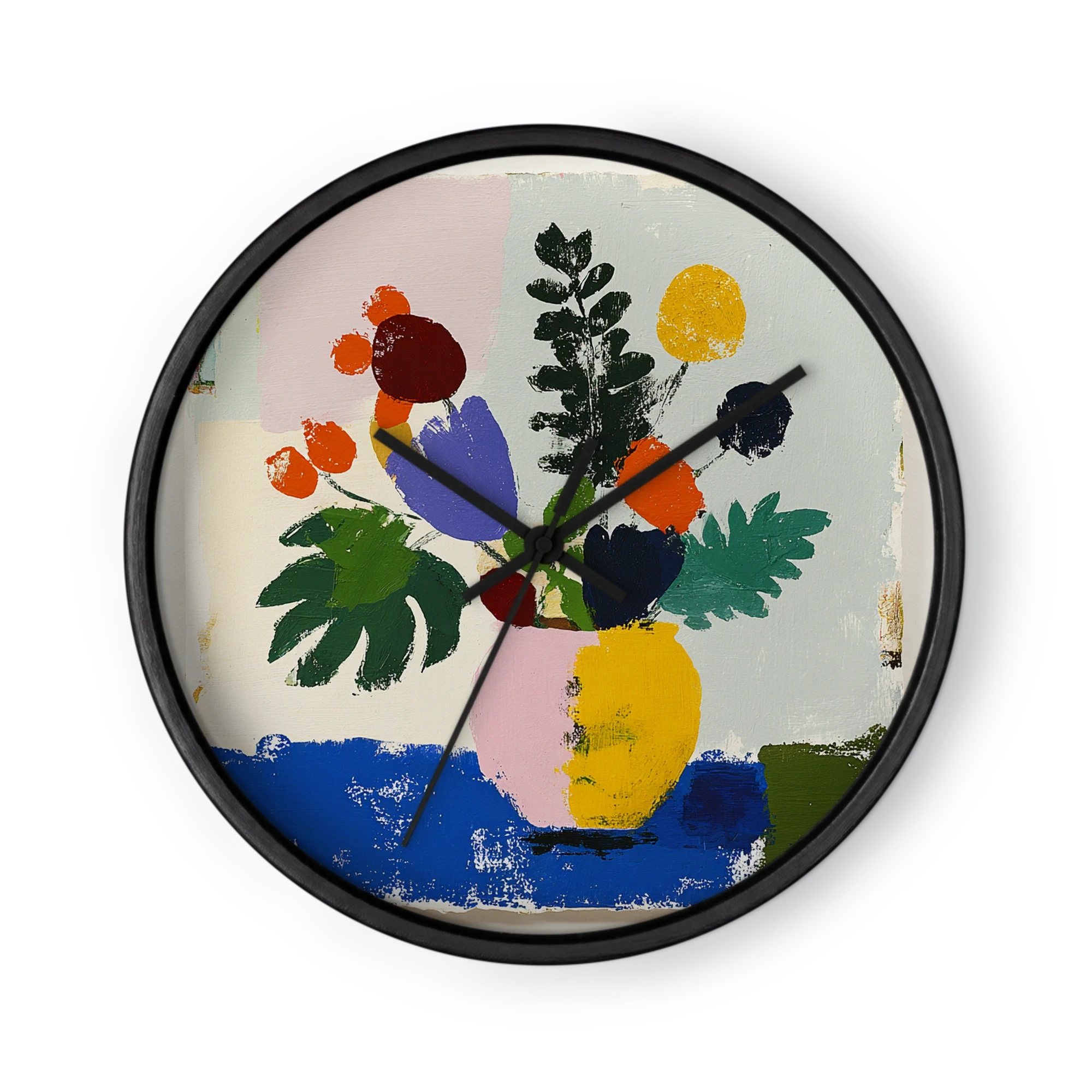 Chromatic Naive Abstraction Wall Clocks — Cobalt, Lemon, Leaf Green