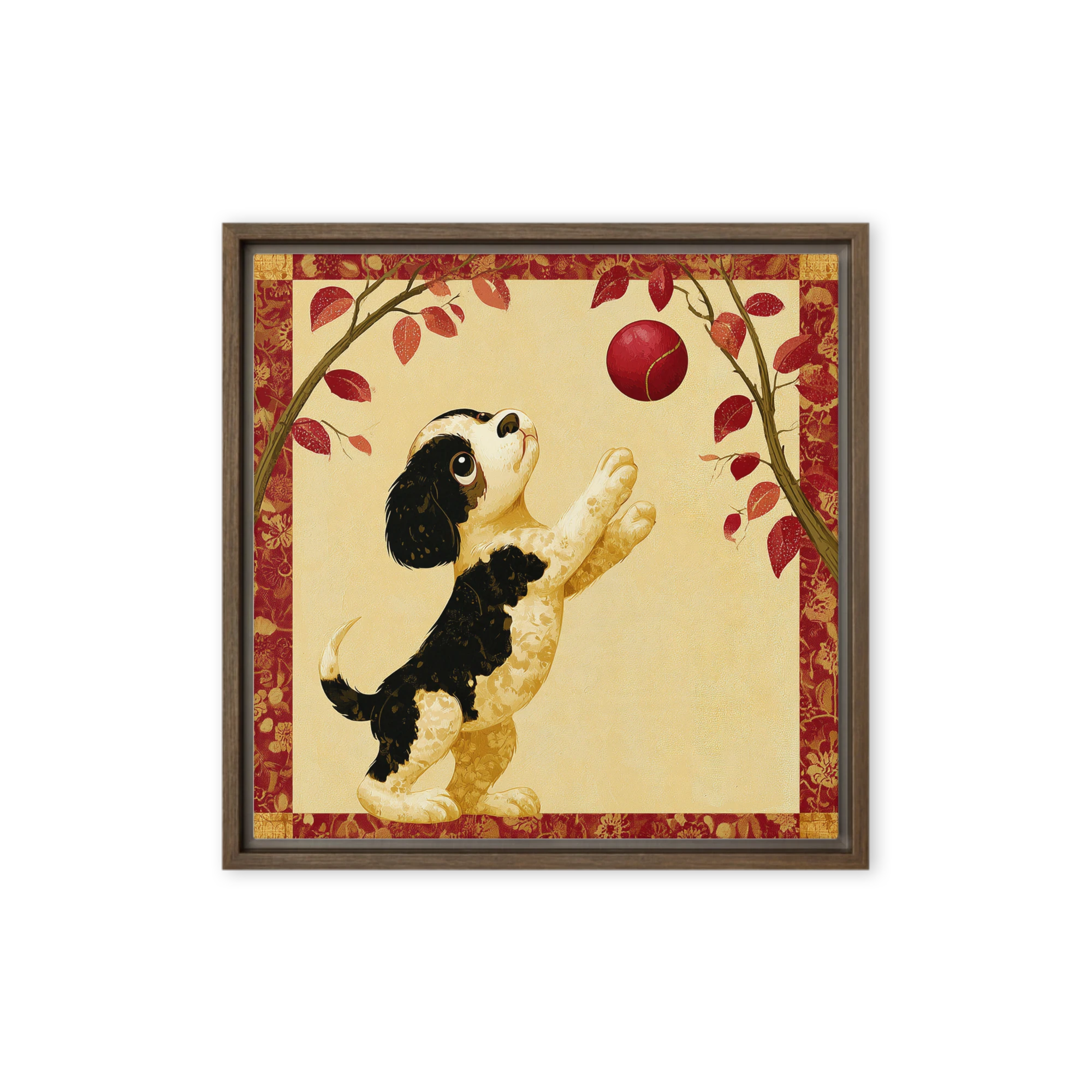 Playful Puppy and Red Ball | Art Print