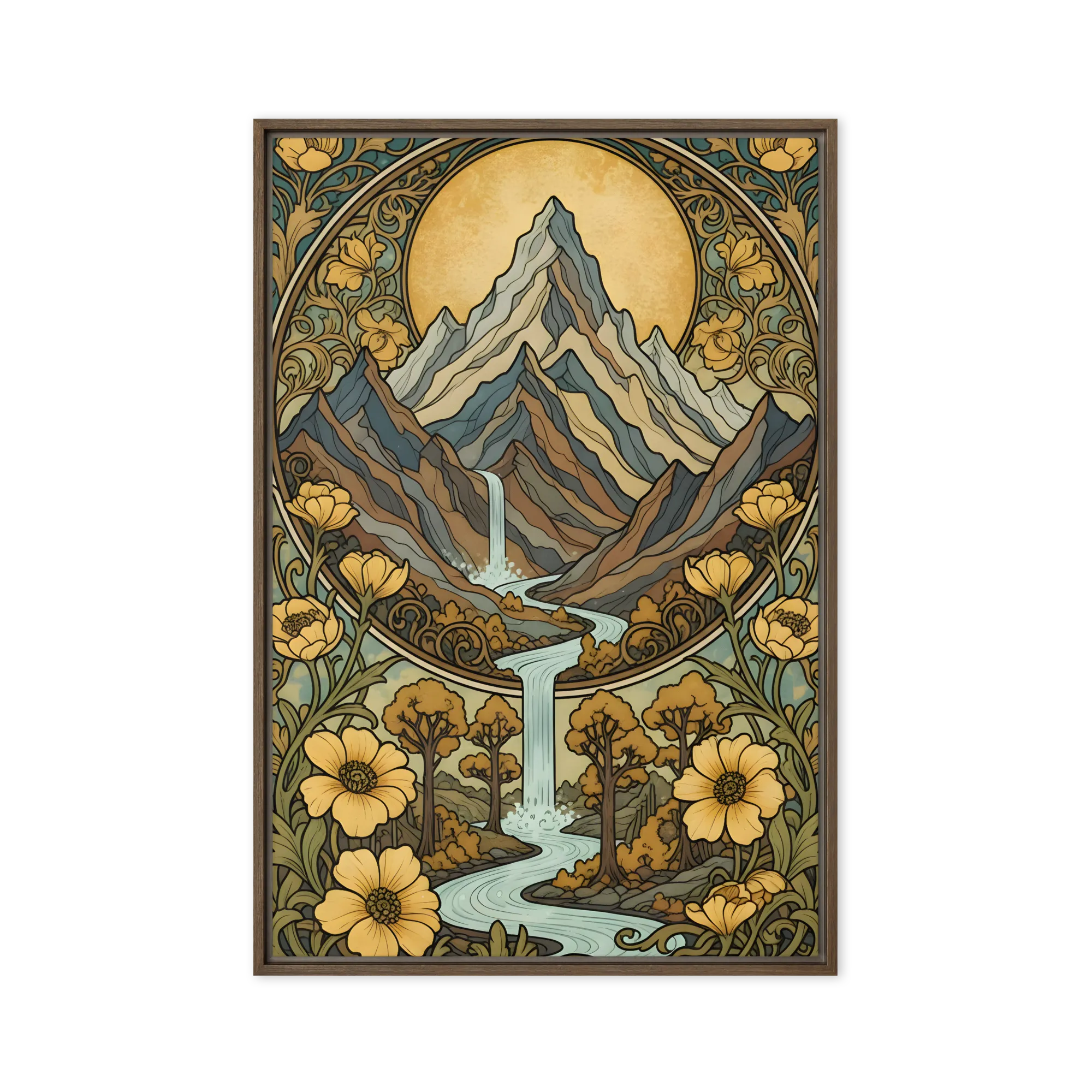 Golden Peak Ascent 
 Canvas with Brown Frame