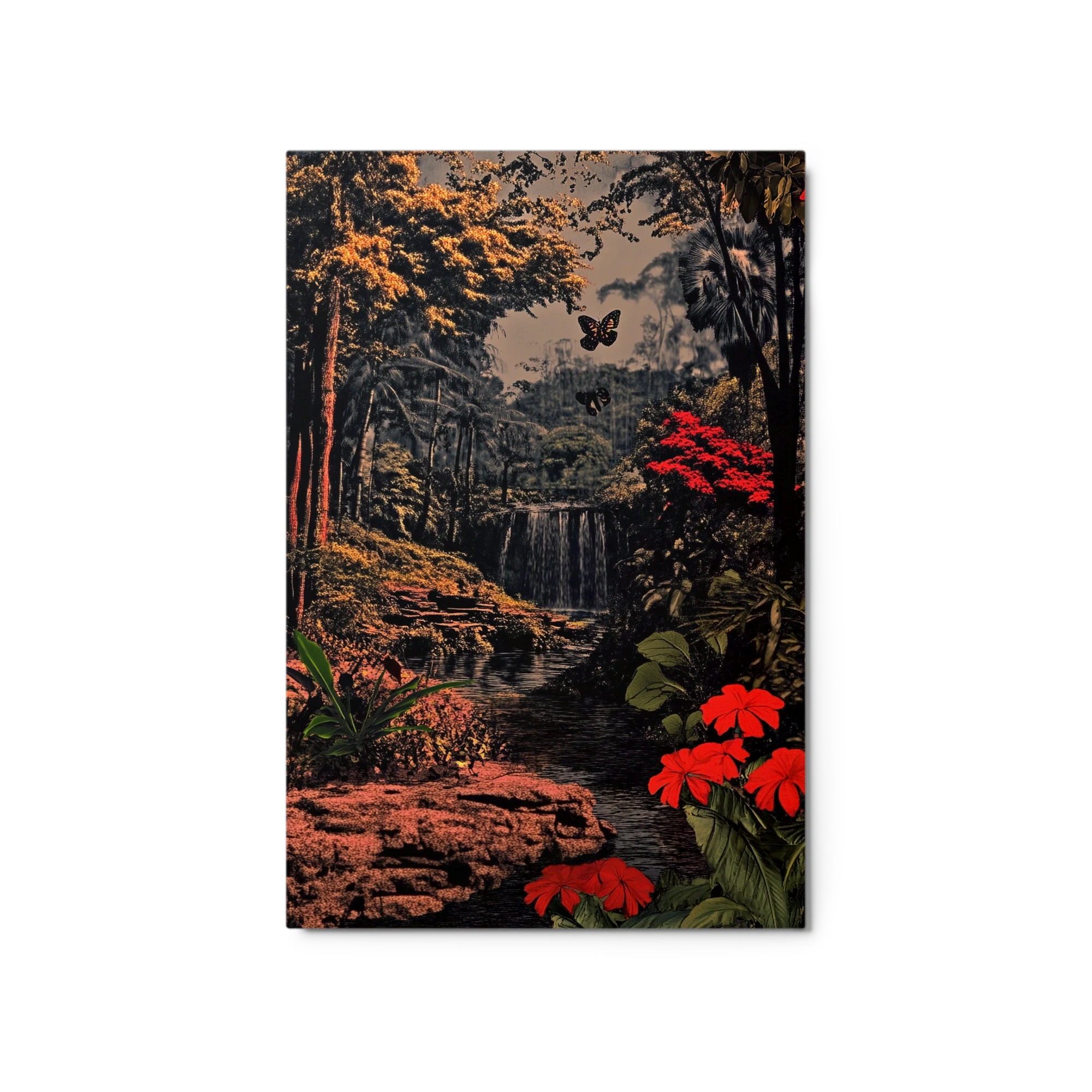 Surreal Waterfall Landscape with Flowers