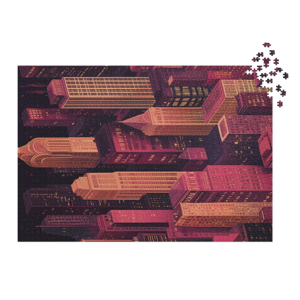 Cityscape Illustration in Purple and Pink