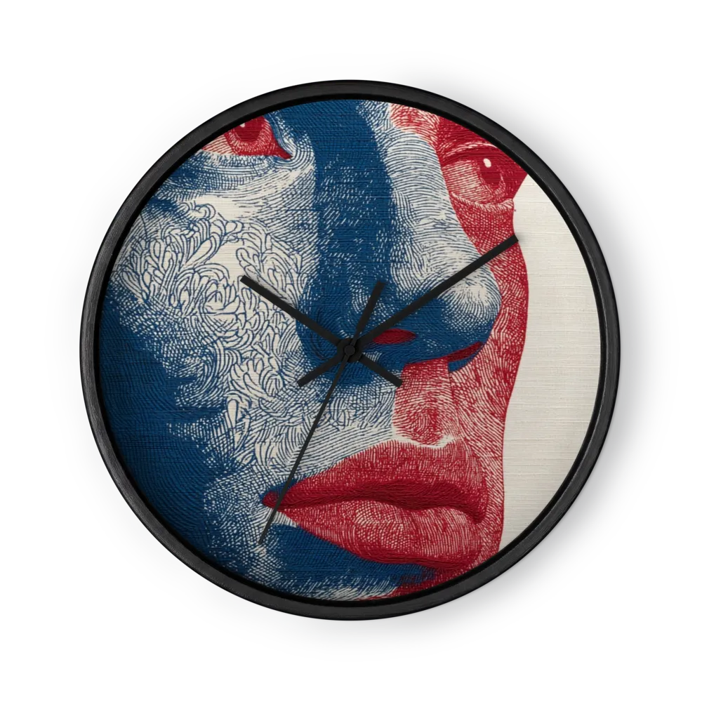 Red and Blue Stitched Portrait | Wall Clock