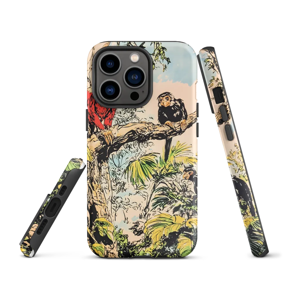 Tropical Scene with Birds and Monkey | Phone Case