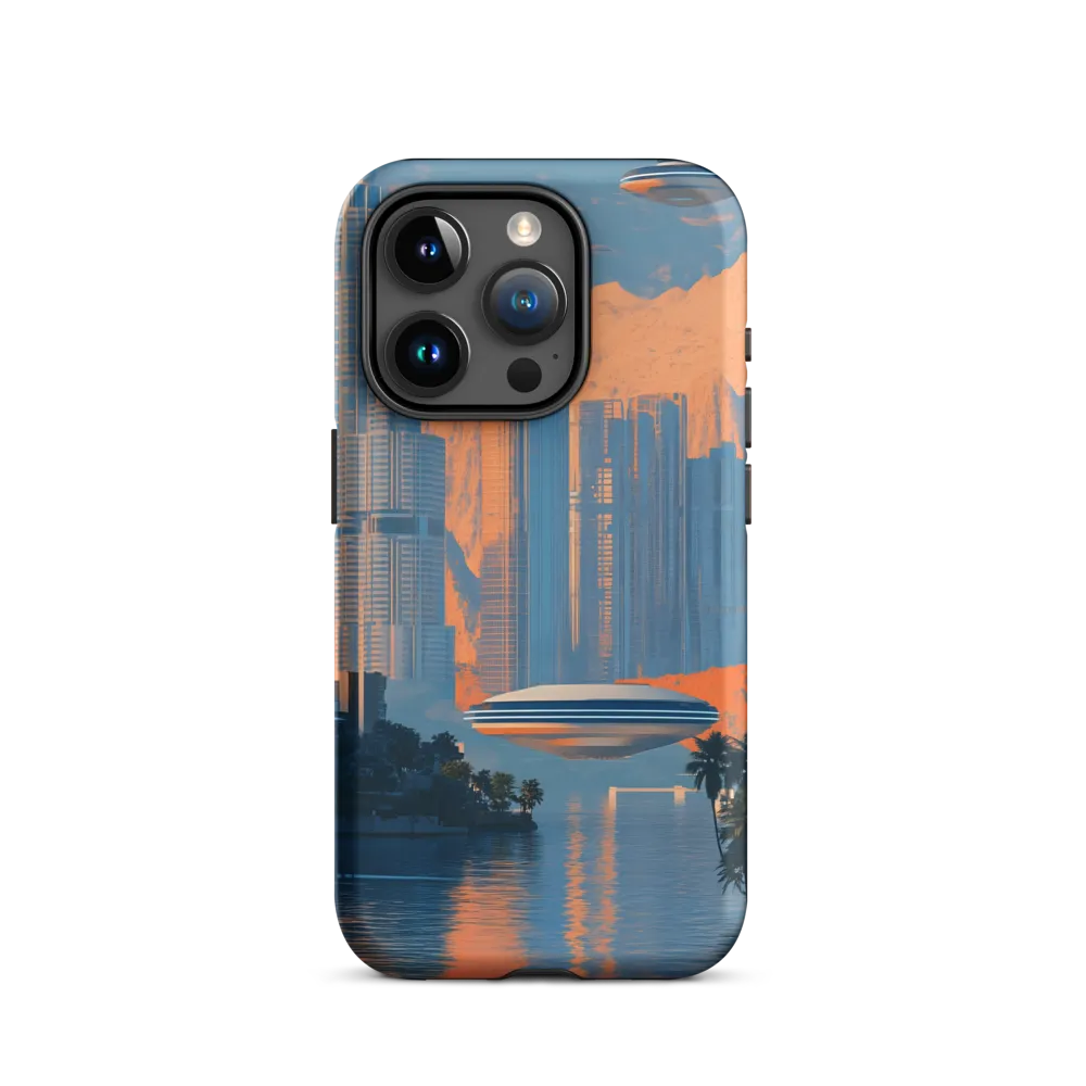 Futuristic Cityscape with Flying Saucers | Phone Case