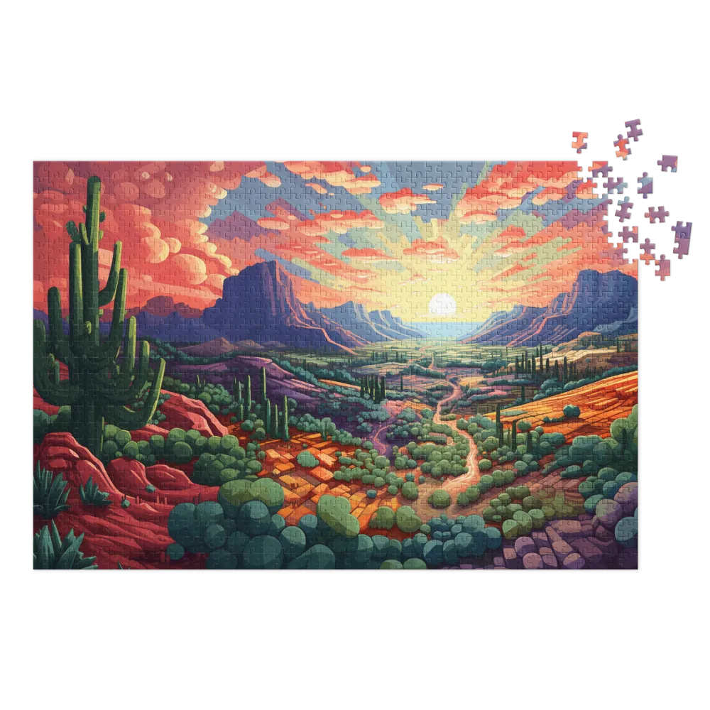 Cactus Valley Sunset 
 Jigsaw Puzzle in Tin Box