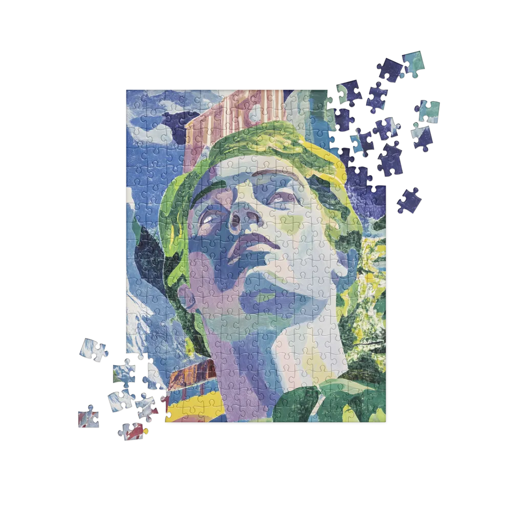 Cubist Bust in Vibrant Landscape 
 Jigsaw Puzzle in Tin Box
