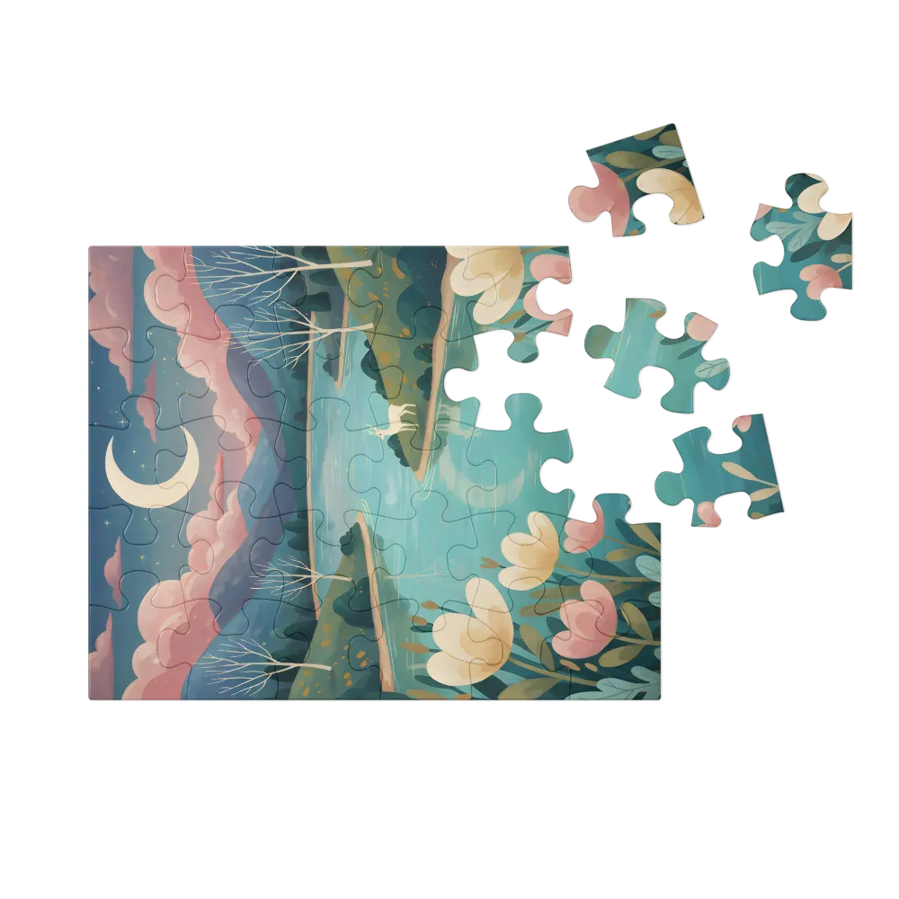 Whispers of the Moonlit Lake 
 Jigsaw Puzzle in Tin Box