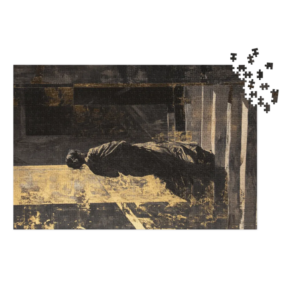 Ascent in Gold and Shadow 
 Jigsaw Puzzle in Tin Box