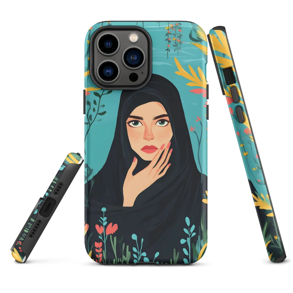 Woman in Hijab with Floral Elements | Phone Case
