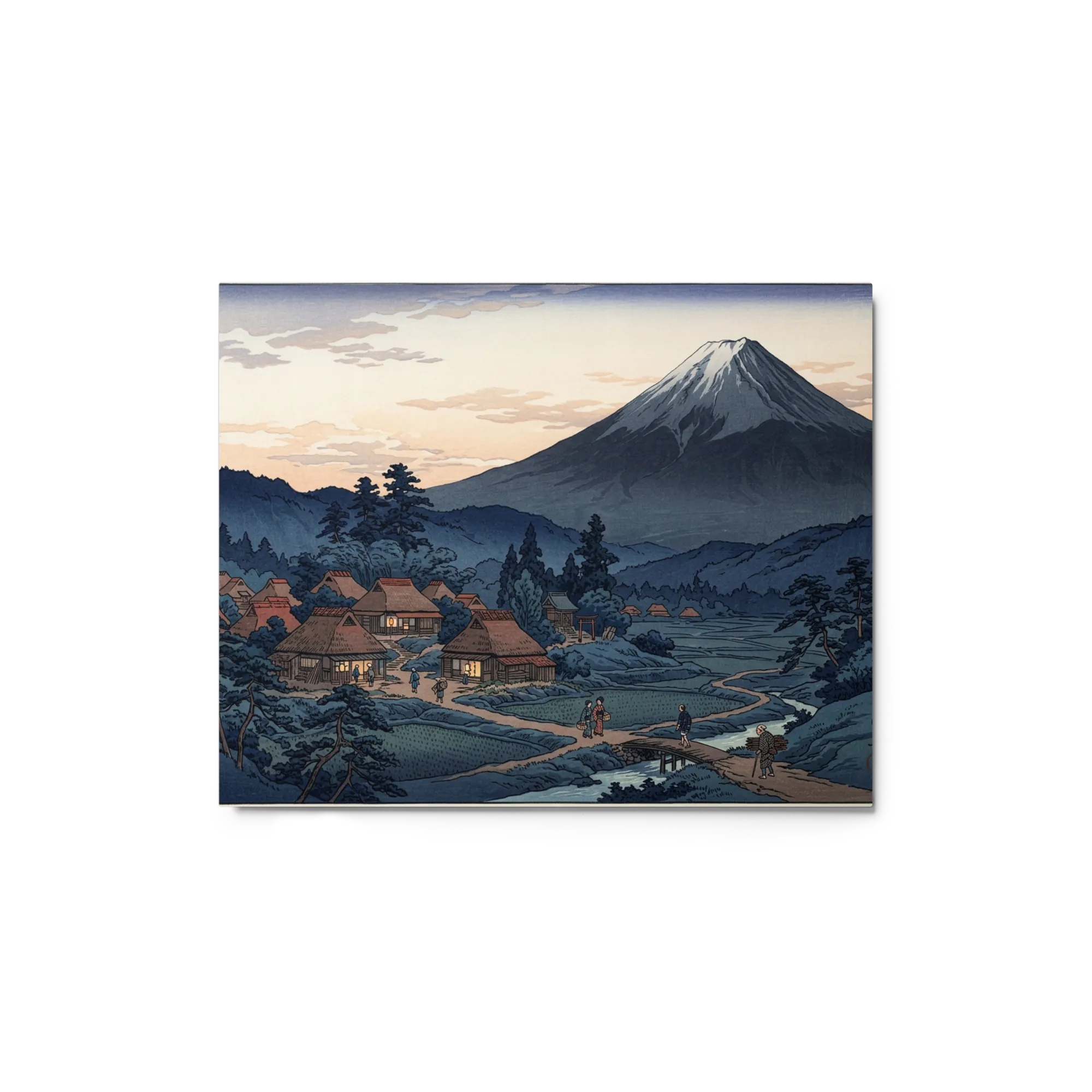 Twilight Mount Fuji Village 
 Canvas with White Frame