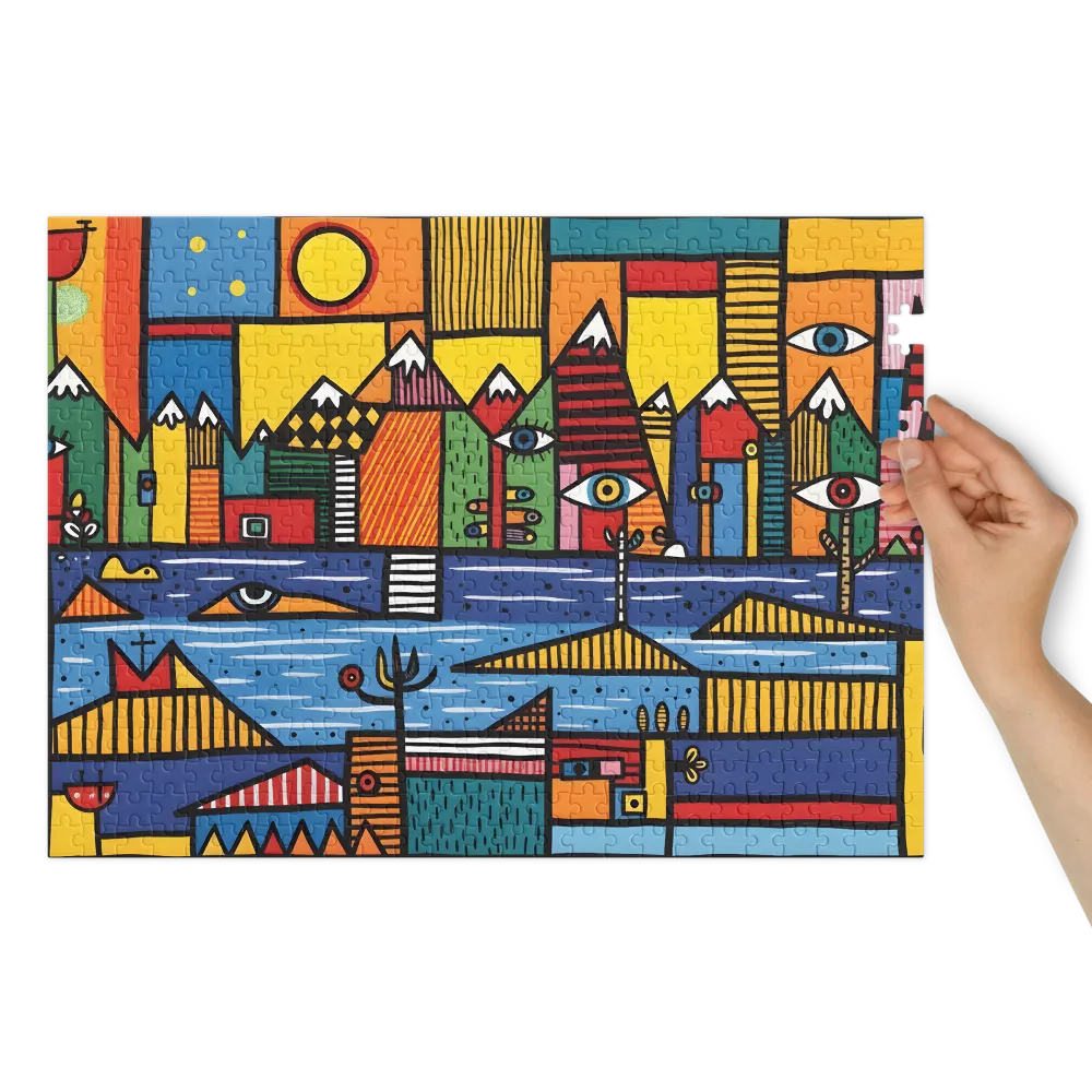 The Gazing Village Landscape 
 Jigsaw Puzzle in Tin Box