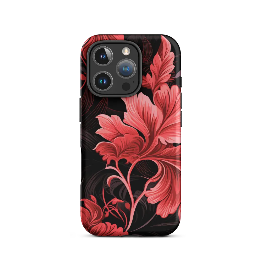 Red Floral Pattern on Black Background | Phone Case