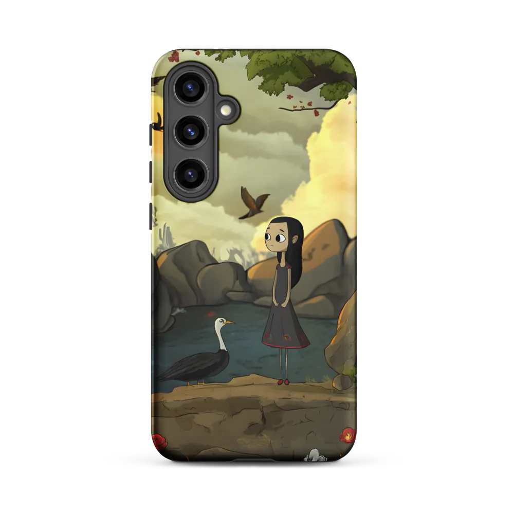 Girl and Bird in Serene Landscape | Phone Case