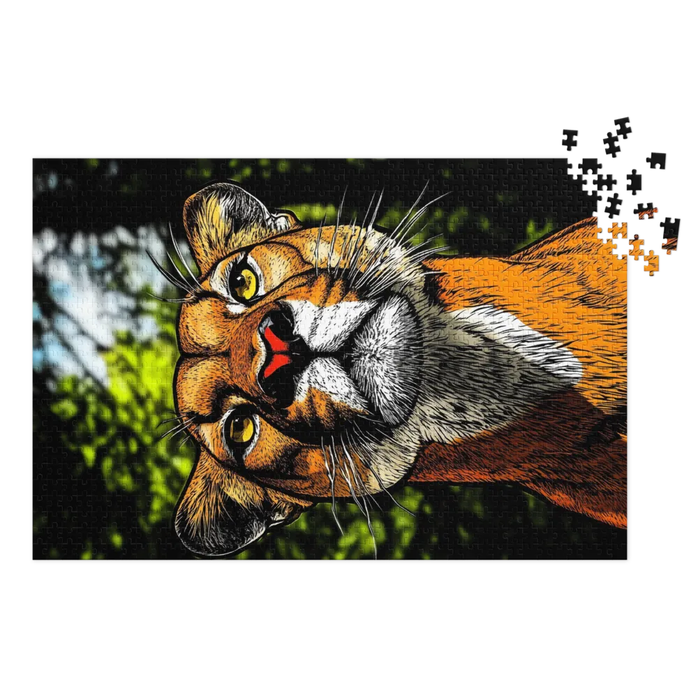 Stylized Cougar Portrait 
 Jigsaw Puzzle in Tin Box