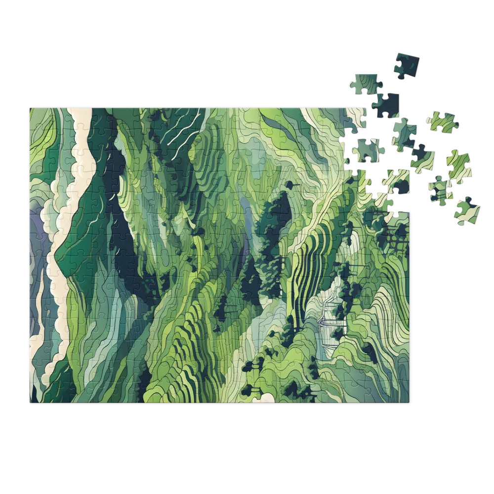 Groene Terrassenheuvels 
 Puzzle in metalen doos