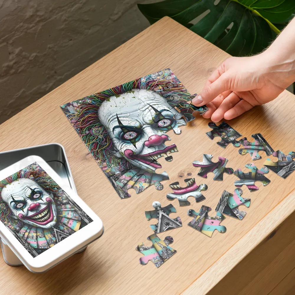 Haunted Carnival Clown 
 Jigsaw Puzzle in Tin Box