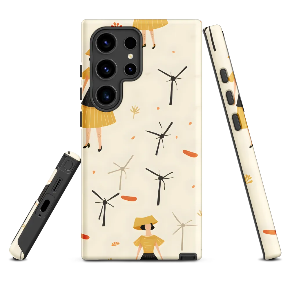 Illustrated Patterns with Wind Turbines and Figures | Phone Case