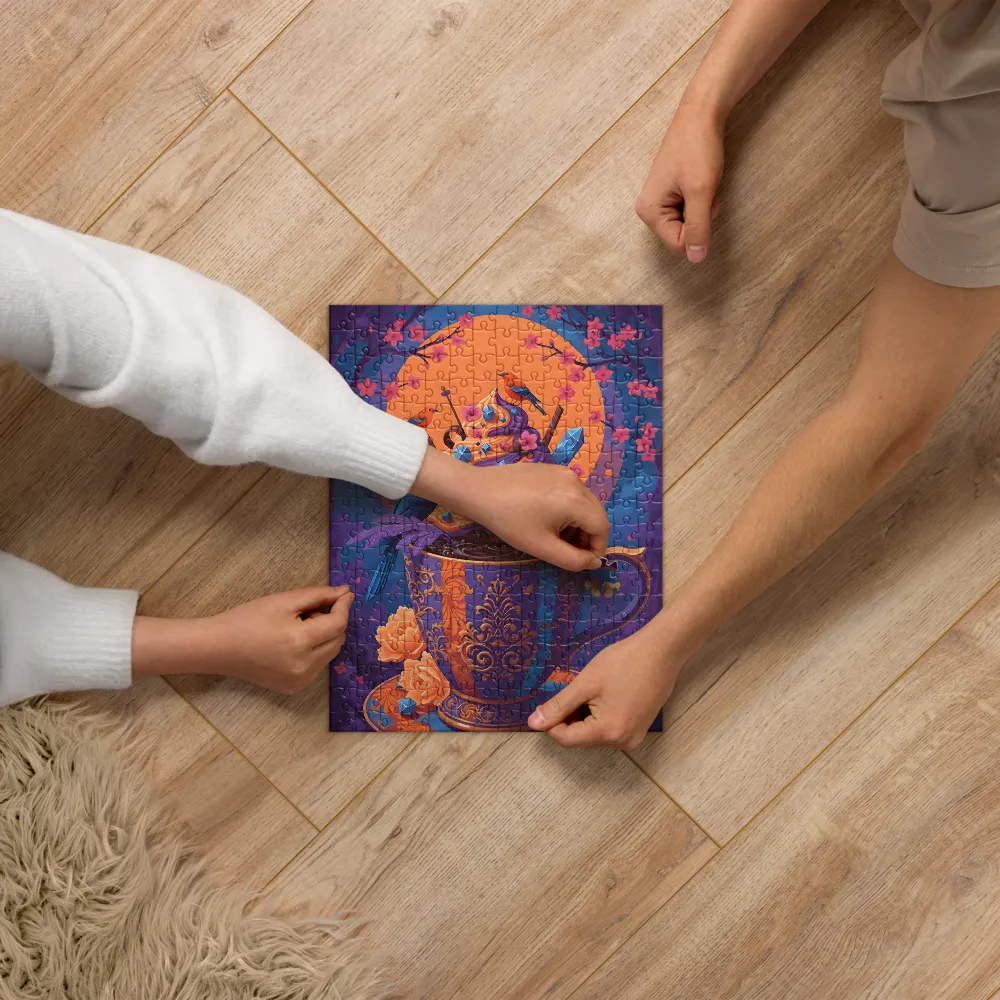Moonlit Blossom Teacup 
 Jigsaw Puzzle in Tin Box
