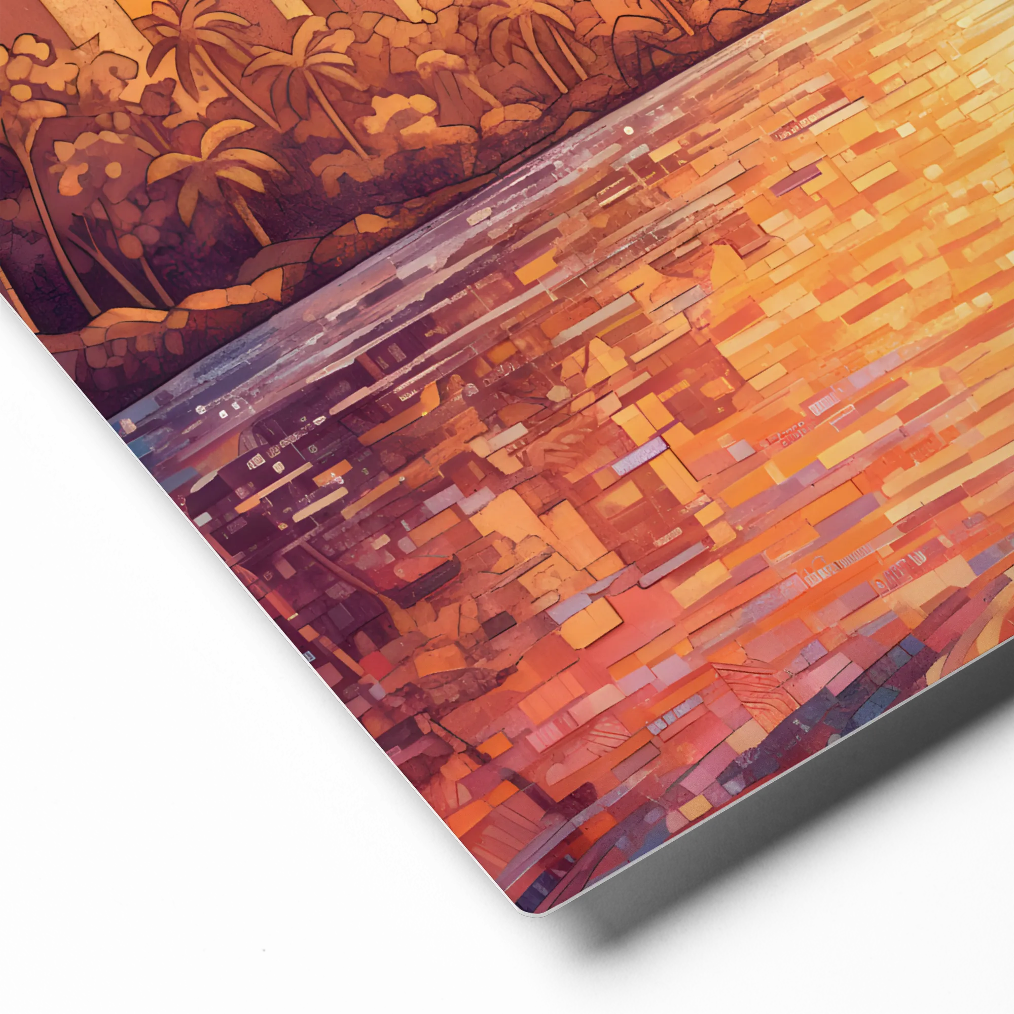 Sunset Mosaic Flamingo 
 Poster with Red oak Frame | 18″x 18″