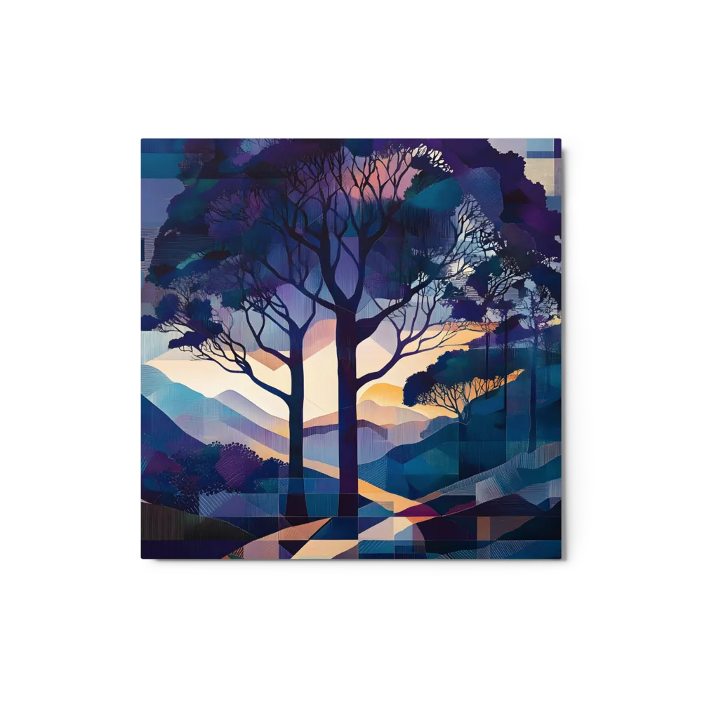 Cubist Forest Sunrise 
 Poster with Red oak Frame | 12″x 12″