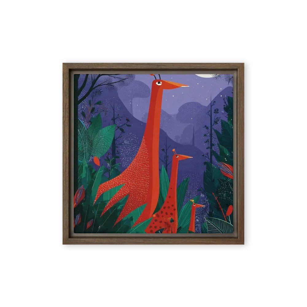 Red Giraffes in Night Jungle | Art Print