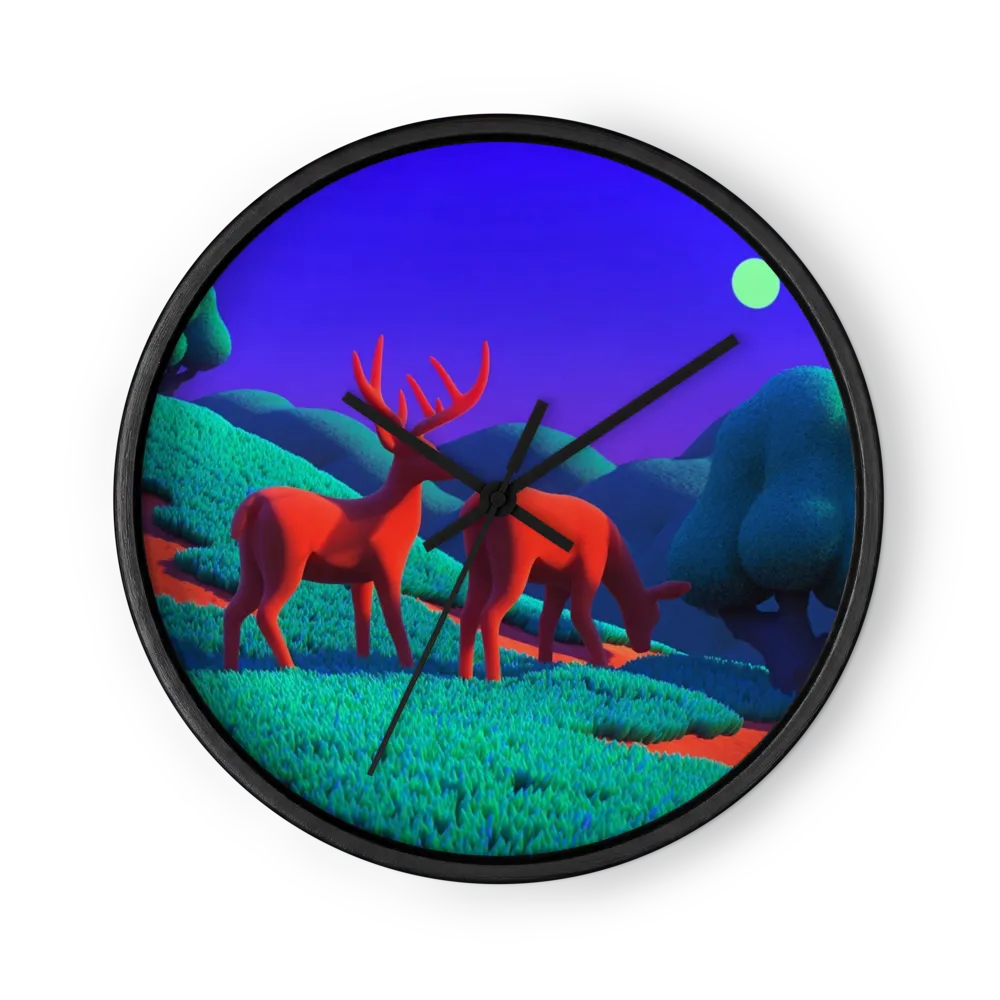 Red Deer Under Full Moon | Wall Clock