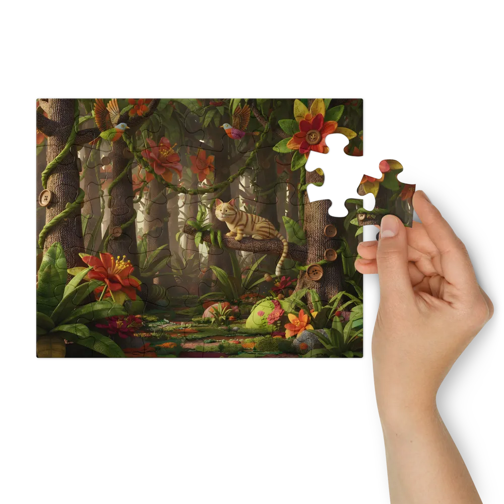 Whimsical Fabric Jungle 
 Jigsaw Puzzle in Tin Box